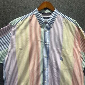 Vtg 90's Nautica Vertical Striped Button Shirt Adult XL Long Sleeve